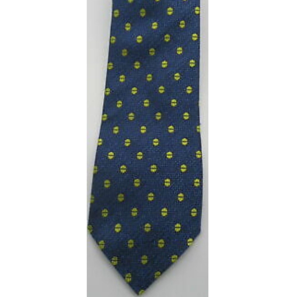 Kiton Napoli yellow split oval/egg shape pattern blue tie